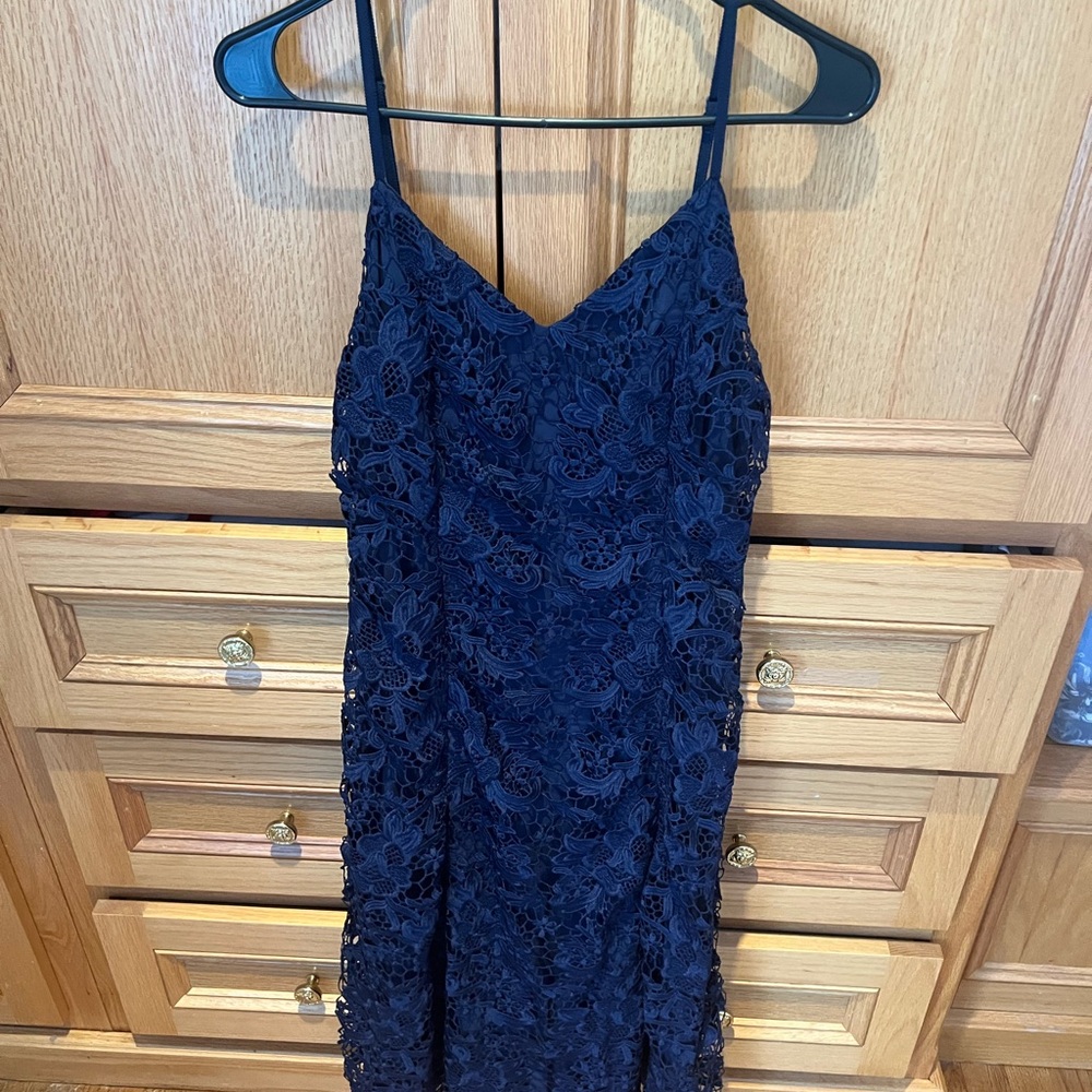 Alice + Olivia Strapless Navy Lace Dress